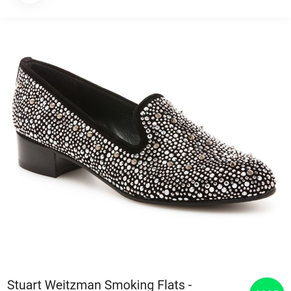 Stuart Weitzman Black and Silver Smoking Flats